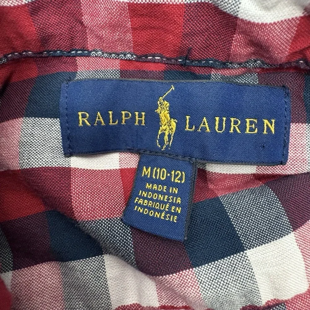 Ralph Lauren Patriotic Red White Blue Long Sleeve Button Down Shirt Youth Size M